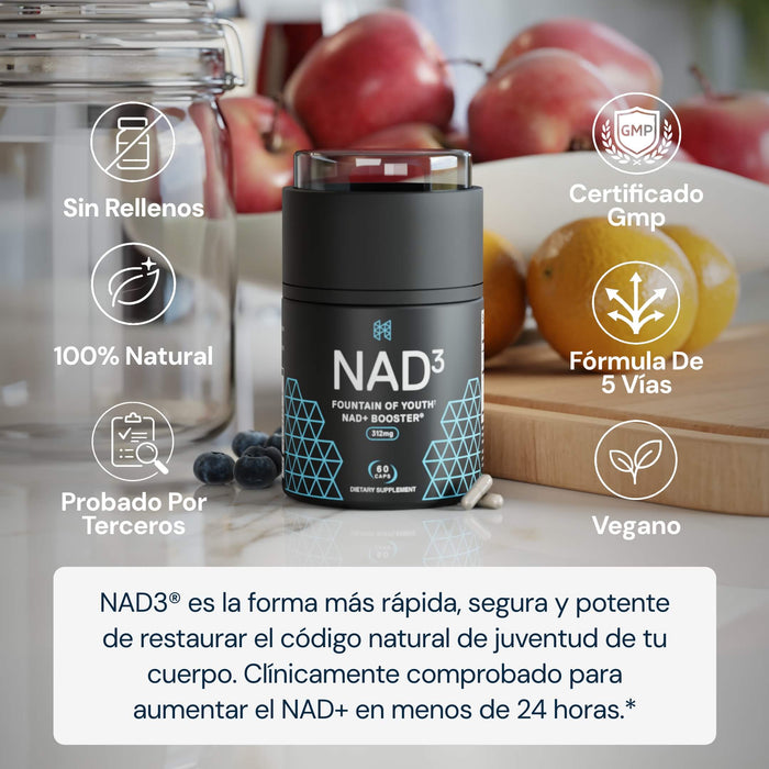 NAD3® 30 • Un suplemento dietético totalmente natural NAD+ Booster® (suministro para 15 días)